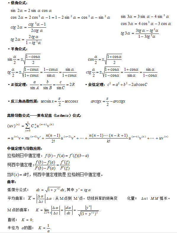 2021广东成人高考高等数学（一）必背重要公式(图2)