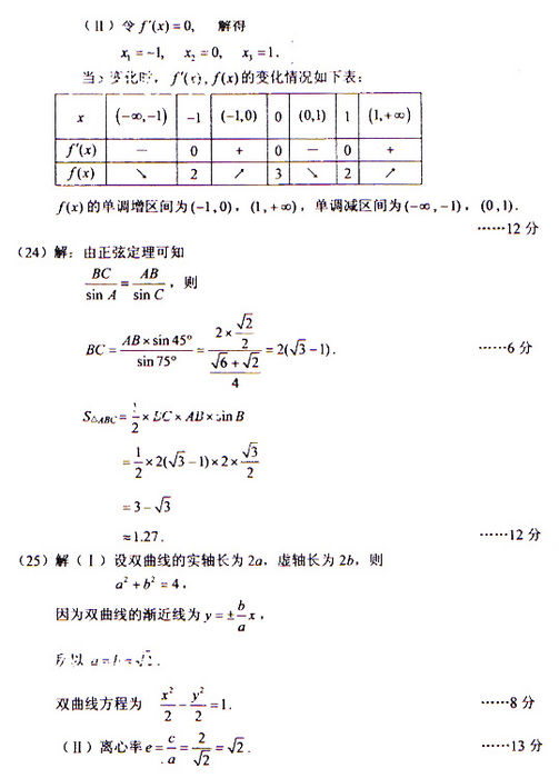 成人高考2009年统一考试数学（文）试题答案及评(图2)