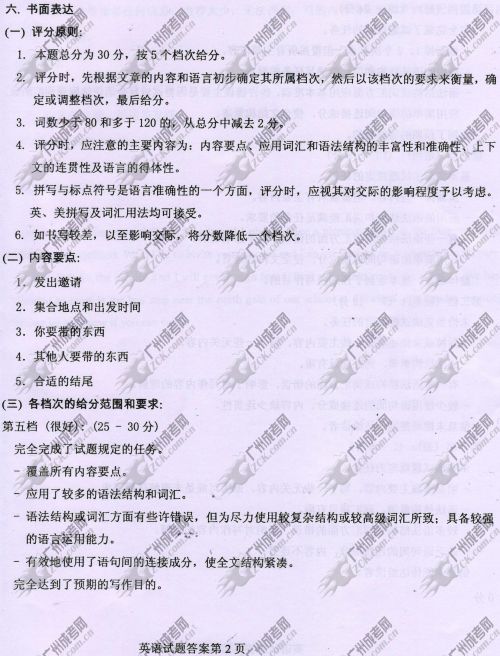 广东省成人高考2014年统一考试英语真题B卷参考答案
