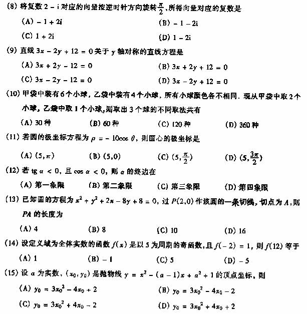 1999年成人高考高起点数学理工类试题及答案(图2)