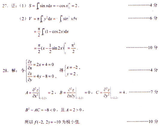 2009年成人高考专升本数学(二)试题及答案(图7)