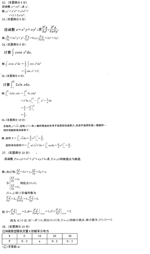 2016年成人高考专升本高等数学二考试真题及参考(图3)